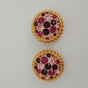 BLANCA Pink Rhinestones & Goldtone 80s Clip-on Earrings